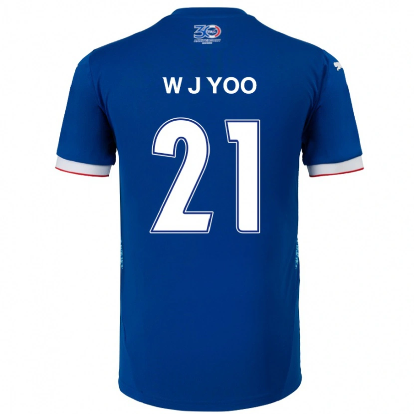 Danxen Niño Camiseta Jin-Wook Yoo #21 Blanco Azul Real 1ª Equipación 2025/26 La Camisa México