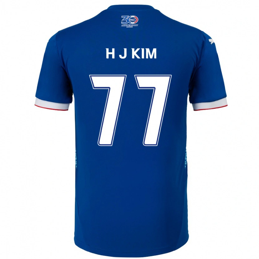 Danxen Niño Camiseta Ji-Hyun Kim #77 Blanco Azul Real 1ª Equipación 2025/26 La Camisa México