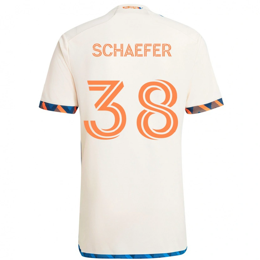 Danxen Niño Camiseta Brian Schaefer #38 Blanco Azul Naranja 2ª Equipación 2025/26 La Camisa México