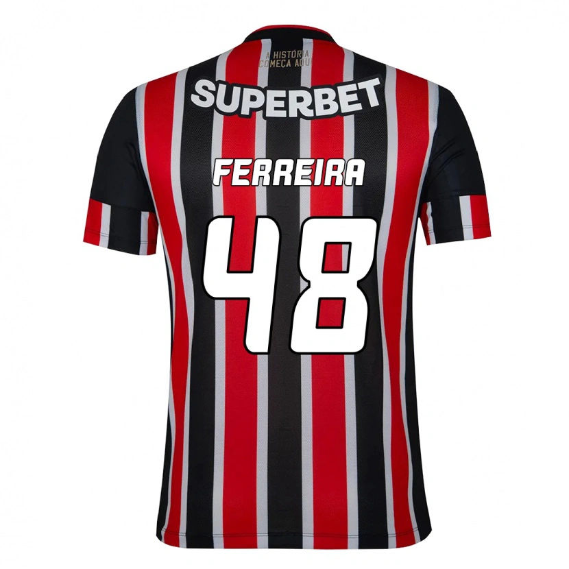 Danxen Niño Camiseta Lucas Ferreira #48 Rojo Negro Blanco 2ª Equipación 2025/26 La Camisa México