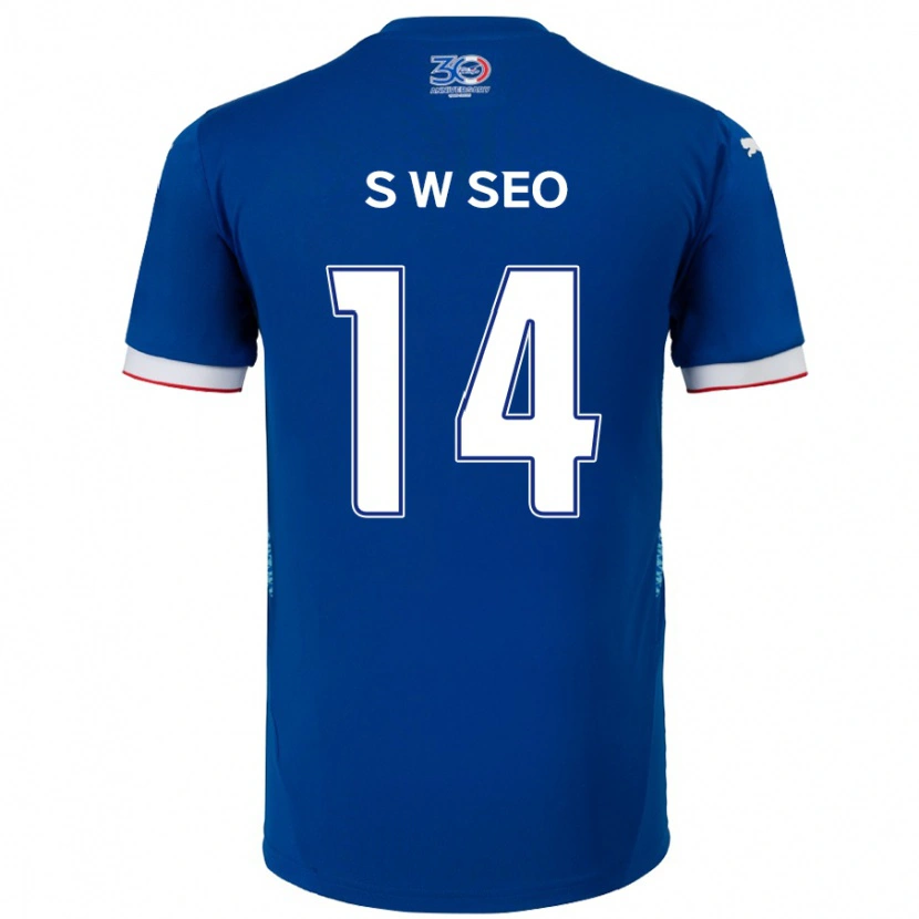 Danxen Hombre Camiseta Woo-Seong Seo #14 Blanco Azul Real 1ª Equipación 2025/26 La Camisa México