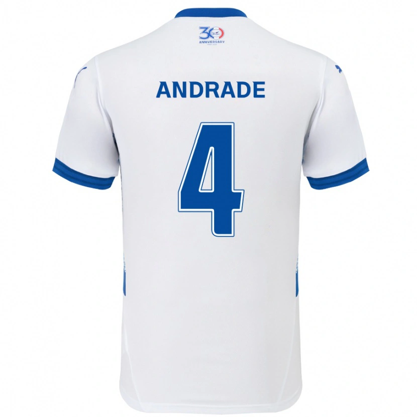 Danxen Hombre Camiseta Léo Andrade #4 Azul Real Blanco 2ª Equipación 2025/26 La Camisa México
