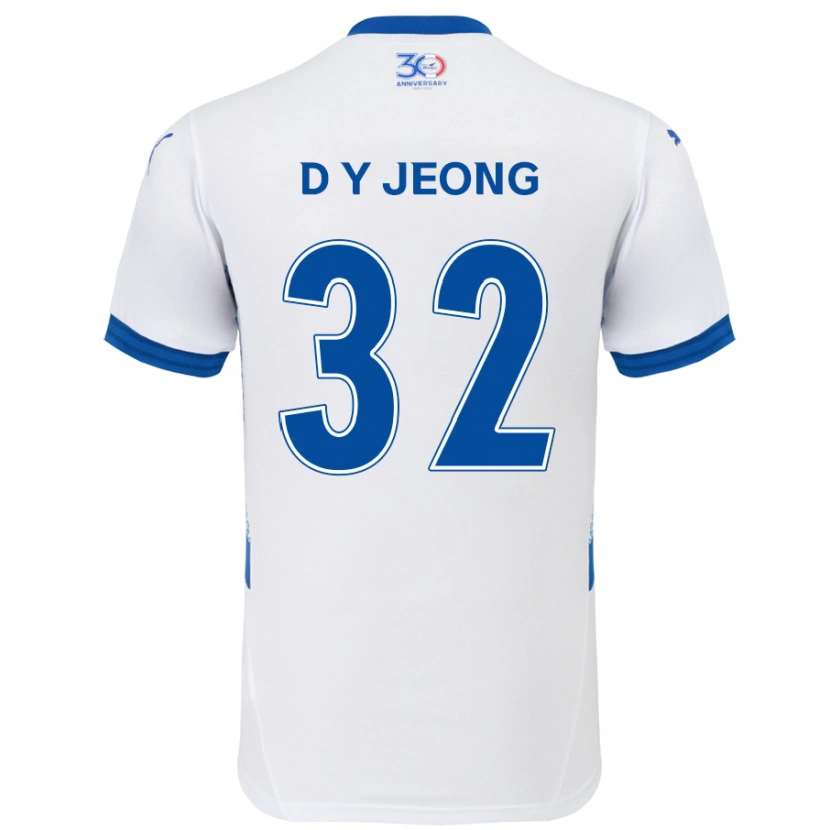 Danxen Hombre Camiseta Dong-Yun Jeong #32 Azul Real Blanco 2ª Equipación 2025/26 La Camisa México