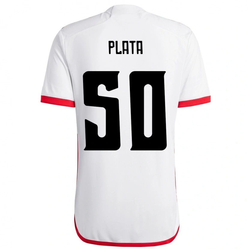 Danxen Mujer Camiseta Gonzalo Plata #50 Blanco Rojo 2ª Equipación 2025/26 La Camisa México