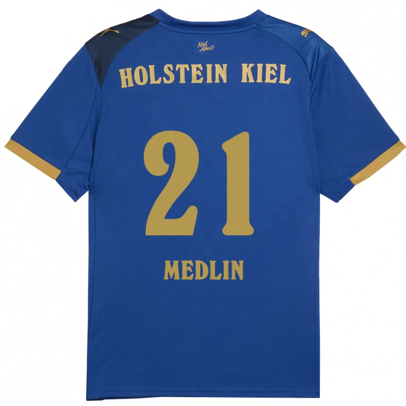 Danxen Mujer Camiseta Caspar Medlin #21 Azul Dorado 1ª Equipación 2025/26 La Camisa México