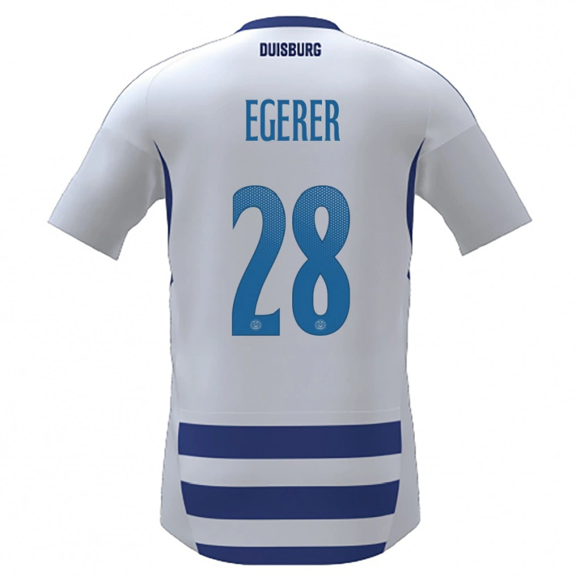 Danxen Mujer Camiseta Florian Egerer #28 Blanco Azul 1ª Equipación 2025/26 La Camisa México
