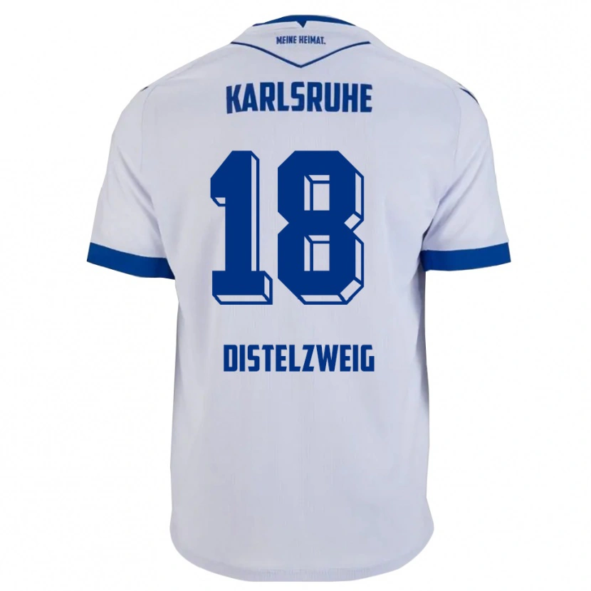 Danxen Mujer Camiseta Jakob Distelzweig #18 Blanco Azul 2ª Equipación 2025/26 La Camisa México