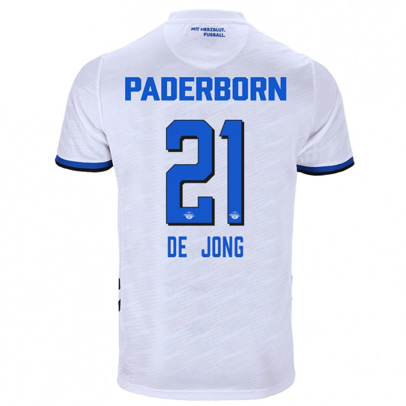 Danxen Mujer Camiseta Travis De Jong #21 Blanco Azul 2ª Equipación 2025/26 La Camisa México