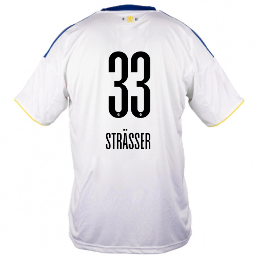 Danxen Mujer Camiseta Jannick Strässer #33 Blanco Azul Amarillo 2ª Equipación 2025/26 La Camisa México