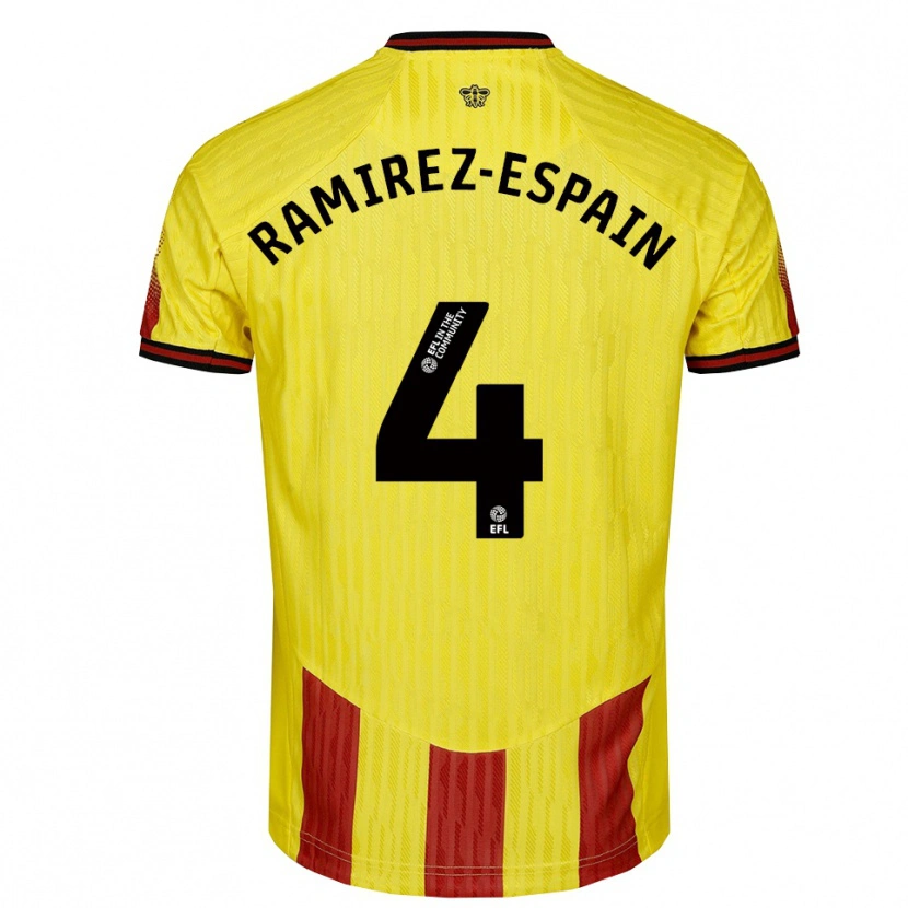 Danxen Niño Camiseta Leo Ramirez-Espain #4 Amarillo Rojo 1ª Equipación 2025/26 La Camisa México