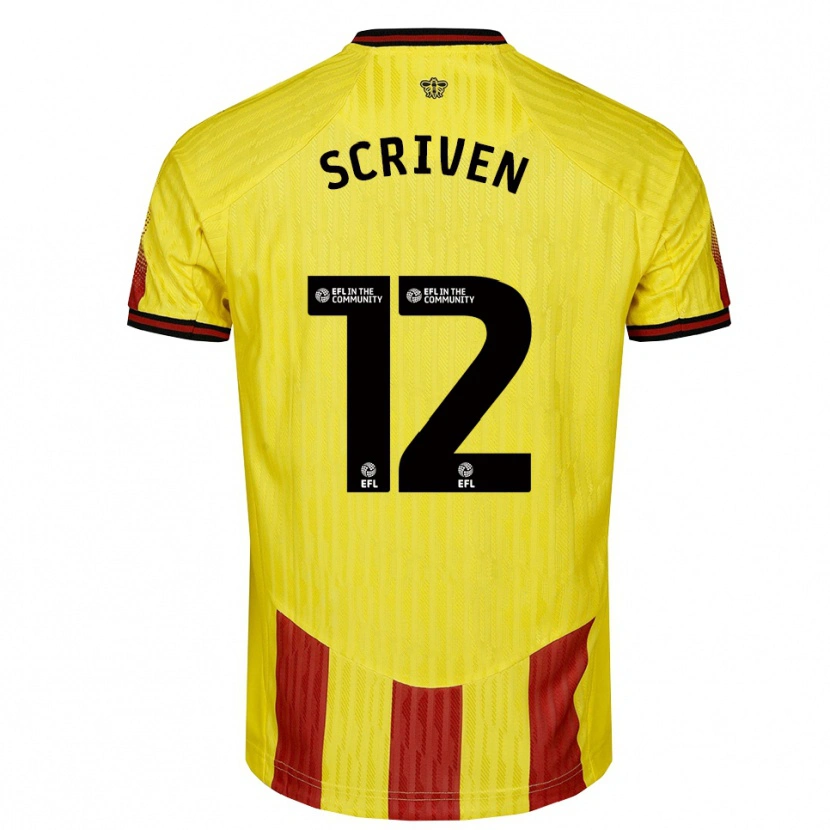 Danxen Niño Camiseta Jonny Scriven #12 Amarillo Rojo 1ª Equipación 2025/26 La Camisa México