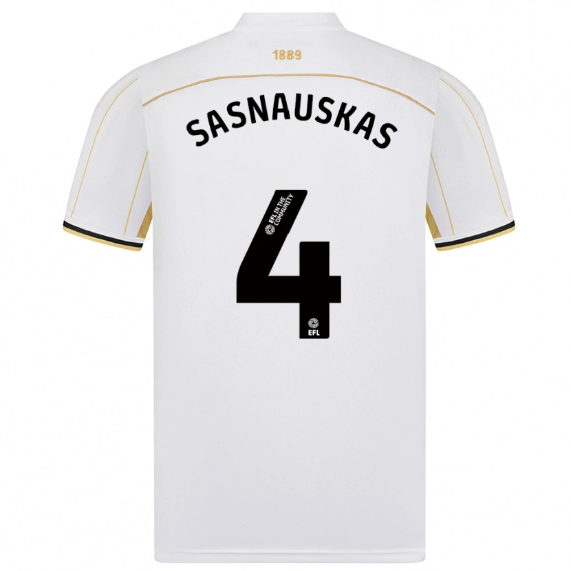 Danxen Niño Camiseta Dovydas Sasnauskas #4 Blanco Oro 2ª Equipación 2025/26 La Camisa México