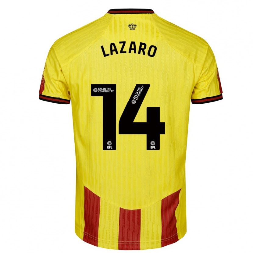 Danxen Hombre Camiseta Maia Lazaro #14 Amarillo Rojo 1ª Equipación 2025/26 La Camisa México