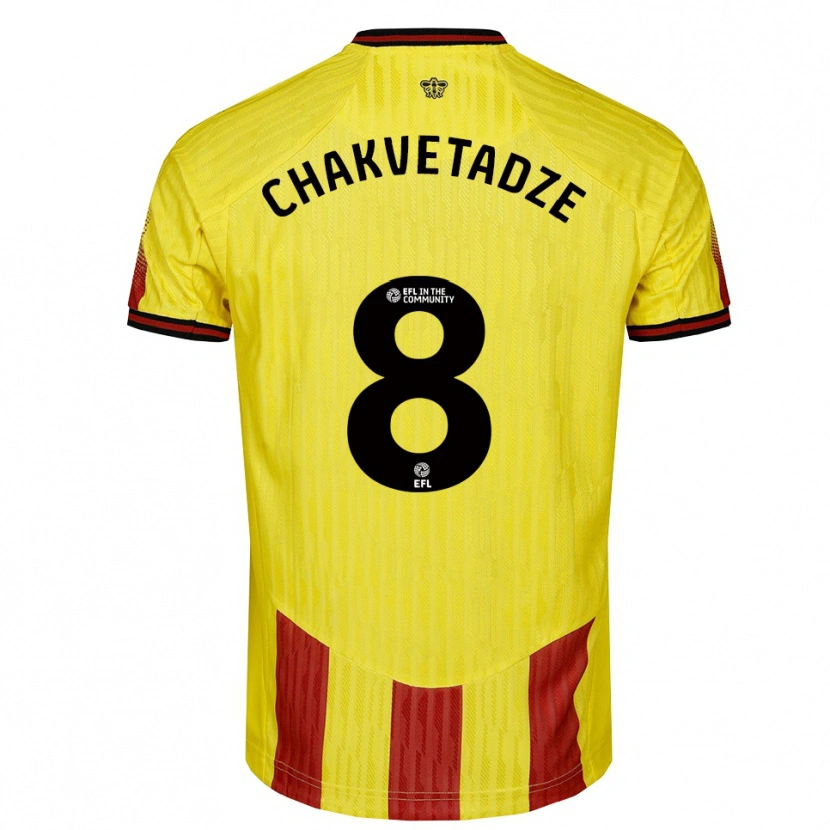Danxen Hombre Camiseta Giorgi Chakvetadze #8 Amarillo Rojo 1ª Equipación 2025/26 La Camisa México
