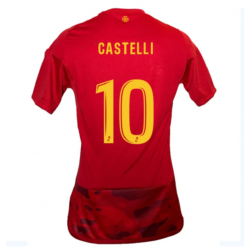 Danxen Hombre Camiseta Fabio Castelli #10 Rojo Amarillo 1ª Equipación 2025/26 La Camisa México