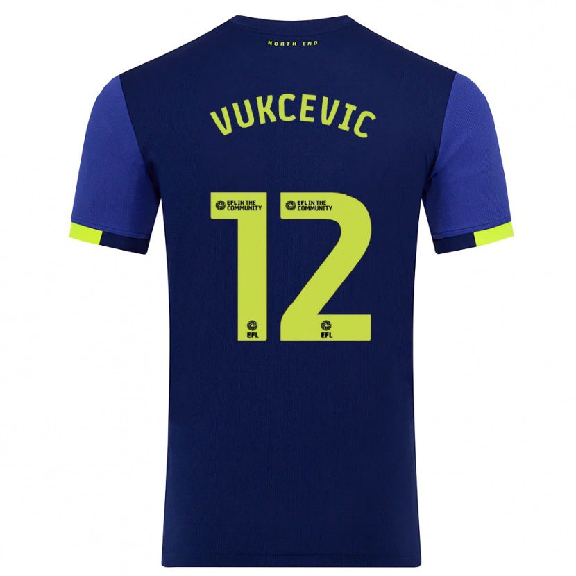 Danxen Hombre Camiseta Andrija Vukcevic #12 Azul Marino Amarillo 2ª Equipación 2025/26 La Camisa México