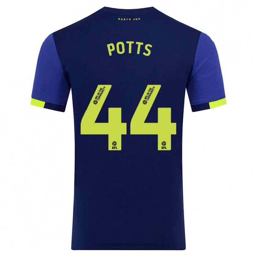 Danxen Hombre Camiseta Brad Potts #44 Azul Marino Amarillo 2ª Equipación 2025/26 La Camisa México