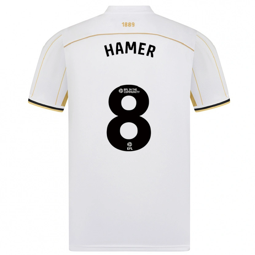Danxen Hombre Camiseta Gustavo Hamer #8 Blanco Oro 2ª Equipación 2025/26 La Camisa México