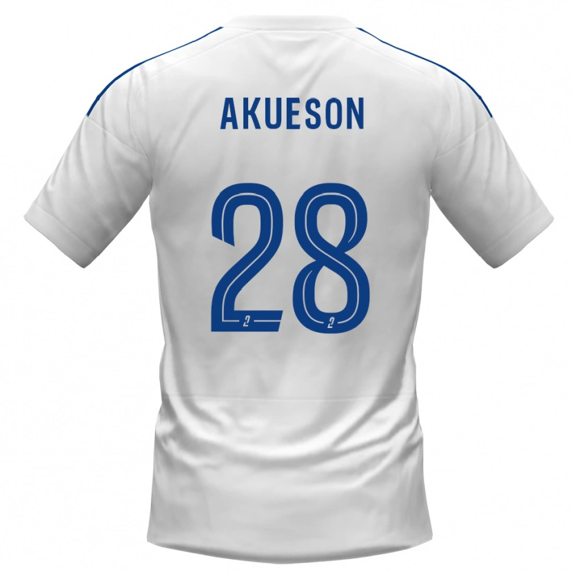 Danxen Hombre Camiseta Gustave Akueson #28 Blanco Azul 2ª Equipación 2025/26 La Camisa México