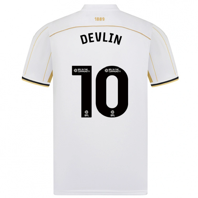 Danxen Mujer Camiseta Charlie Devlin #10 Blanco Oro 2ª Equipación 2025/26 La Camisa México