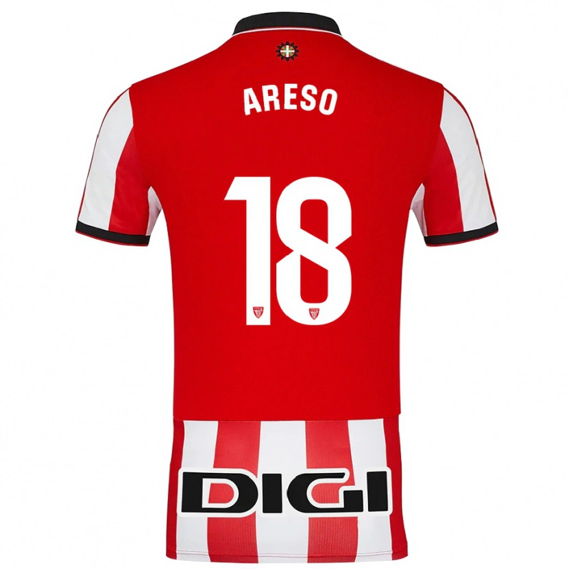 Danxen Niño Camiseta Jesús Areso #18 Rojo Blanco 1ª Equipación 2025/26 La Camisa México