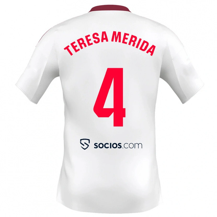 Danxen Niño Camiseta Teresa Merida #4 Blanco Rojo 1ª Equipación 2025/26 La Camisa México