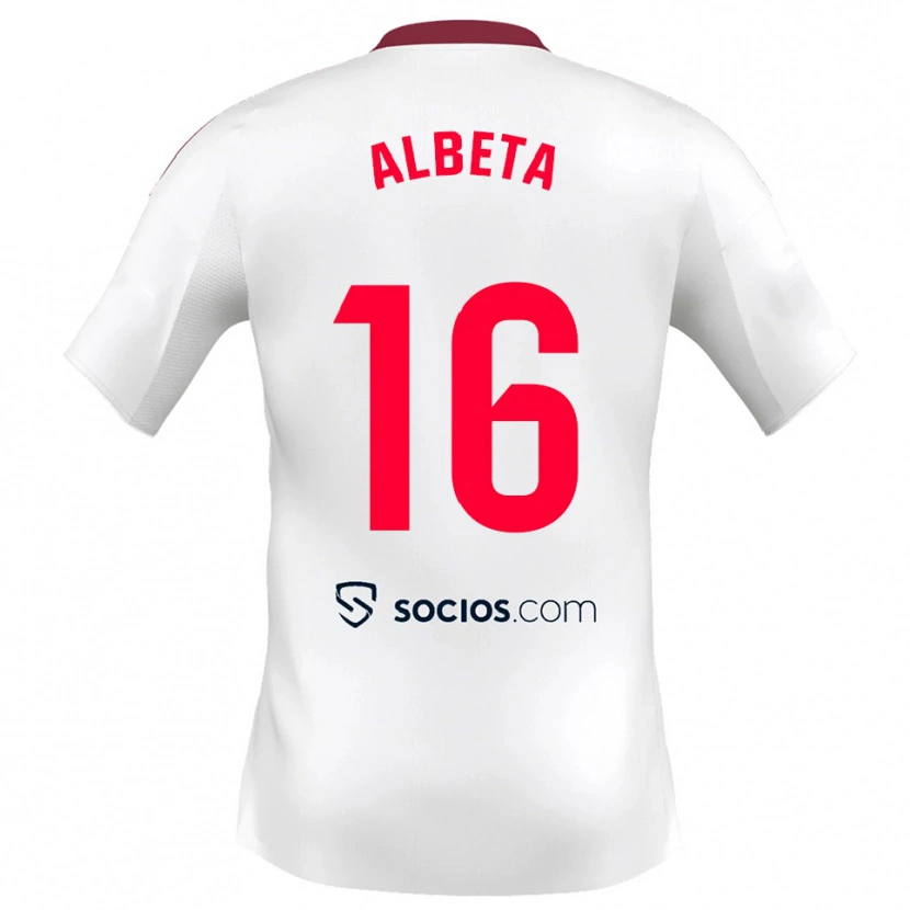 Danxen Niño Camiseta Alba López Pérez #16 Blanco Rojo 1ª Equipación 2025/26 La Camisa México