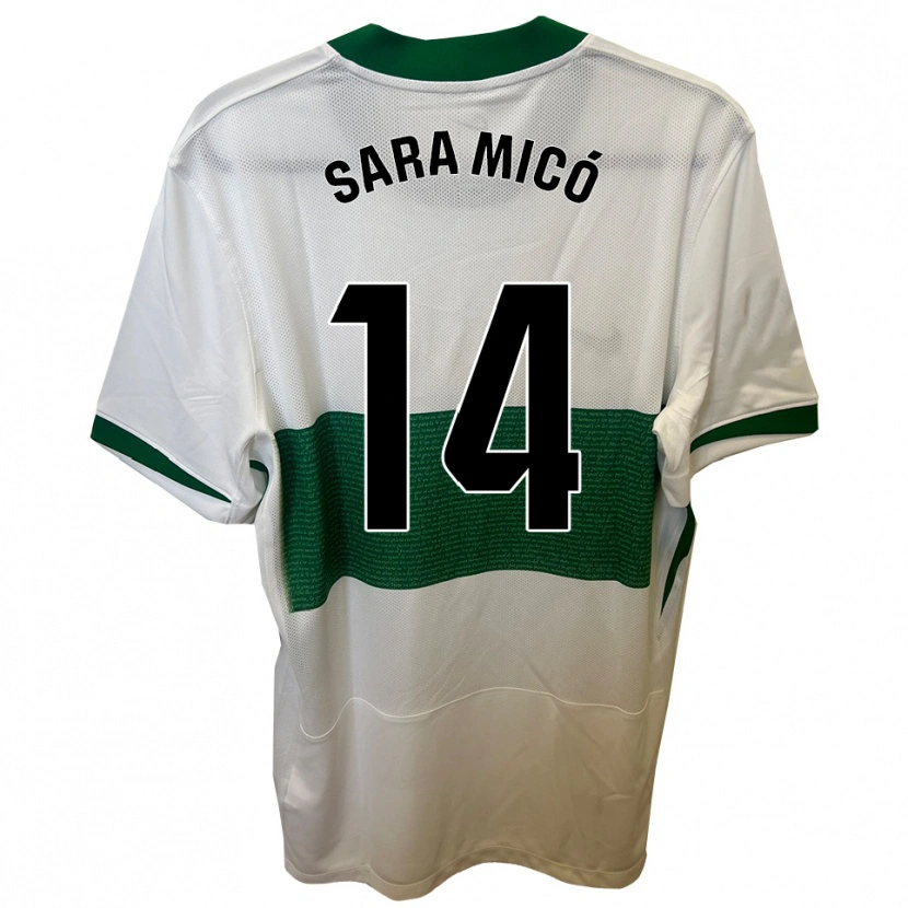 Danxen Niño Camiseta Sara Micó Soler #14 Blanco Verde 1ª Equipación 2025/26 La Camisa México