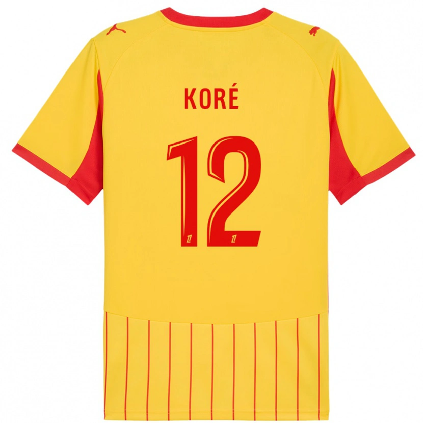 Danxen Niño Camiseta Mathis Koré #12 Amarillo Rojo 1ª Equipación 2025/26 La Camisa México