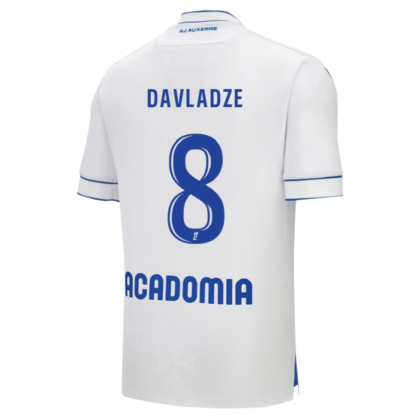Danxen Niño Camiseta Luca Davladze #8 Blanco Azul 1ª Equipación 2025/26 La Camisa México