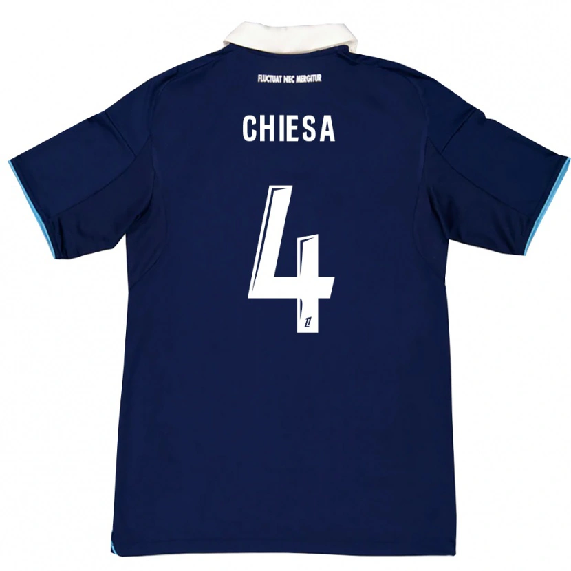 Danxen Niño Camiseta Ange Chiesa #4 Azul Oscuro Blanco 1ª Equipación 2025/26 La Camisa México