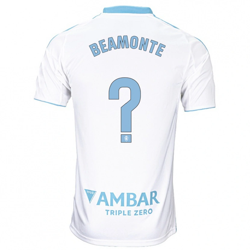 Danxen Niño Camiseta Adrián Beamonte #0 Blanco Celeste 1ª Equipación 2025/26 La Camisa México