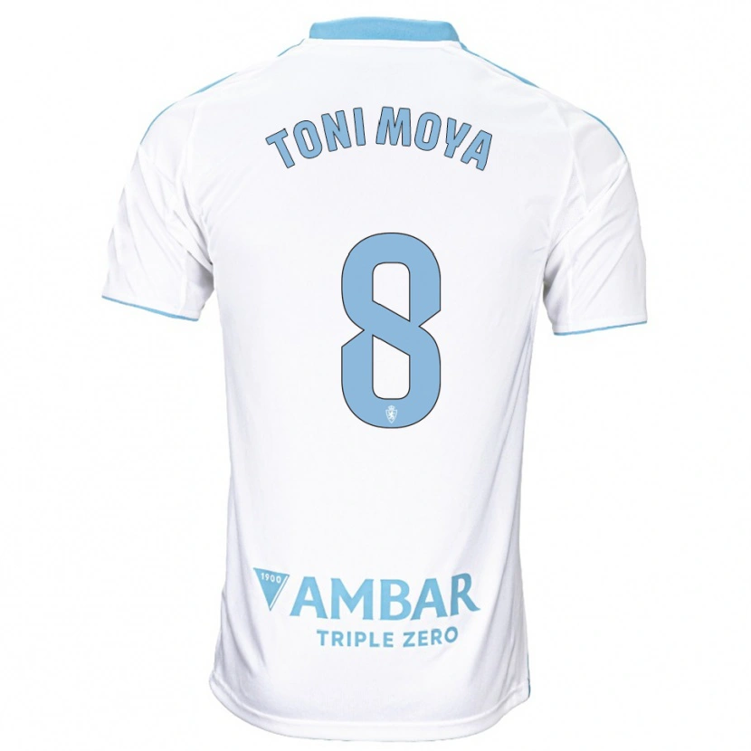 Danxen Niño Camiseta Toni Moya #8 Blanco Celeste 1ª Equipación 2025/26 La Camisa México