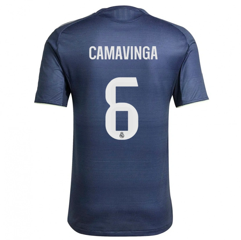 Danxen Niño Camiseta Eduardo Camavinga #6 Azul Marino Plata 2ª Equipación 2025/26 La Camisa México