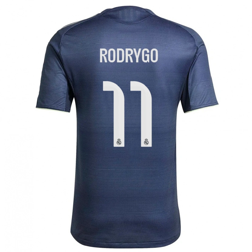 Danxen Niño Camiseta Rodrygo #11 Azul Marino Plata 2ª Equipación 2025/26 La Camisa México