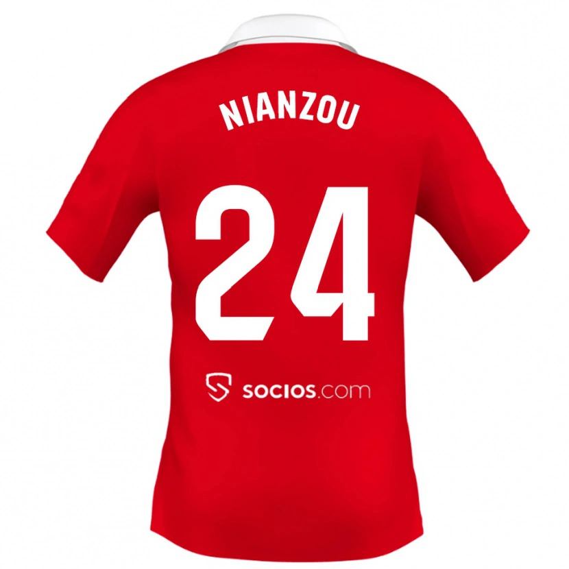 Danxen Niño Camiseta Tanguy Nianzou #24 Rojo Blanco Gris 2ª Equipación 2025/26 La Camisa México