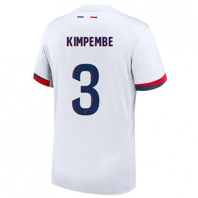 Danxen Niño Camiseta Presnel Kimpembe #3 Blanco Rojo 2ª Equipación 2025/26 La Camisa México