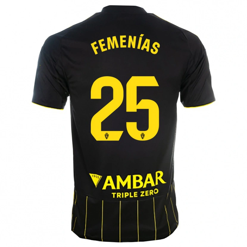 Danxen Niño Camiseta Joan Femenías #25 Negro Amarillo 2ª Equipación 2025/26 La Camisa México