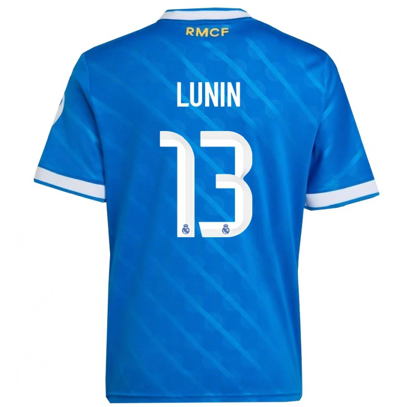Danxen Niño Camiseta Andriy Lunin #13 Azul Blanco Equipación Tercera 2025/26 La Camisa México