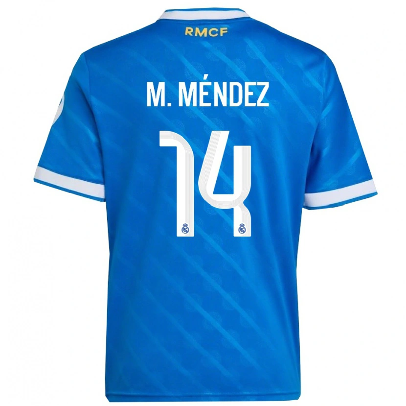 Danxen Niño Camiseta María Méndez #14 Azul Blanco Equipación Tercera 2025/26 La Camisa México