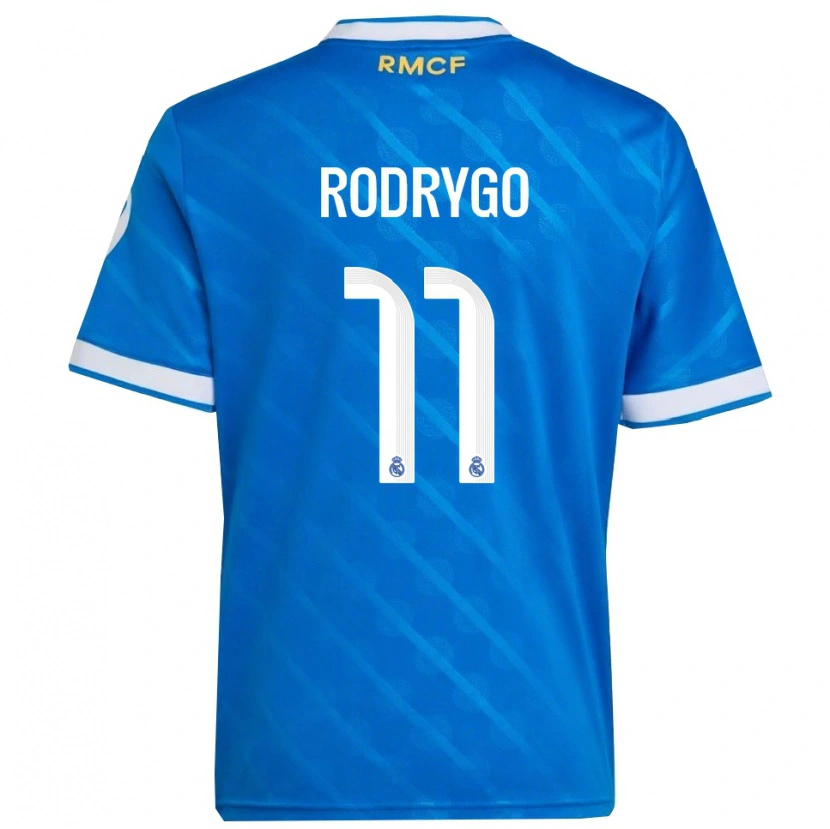 Danxen Niño Camiseta Rodrygo #11 Azul Blanco Equipación Tercera 2025/26 La Camisa México