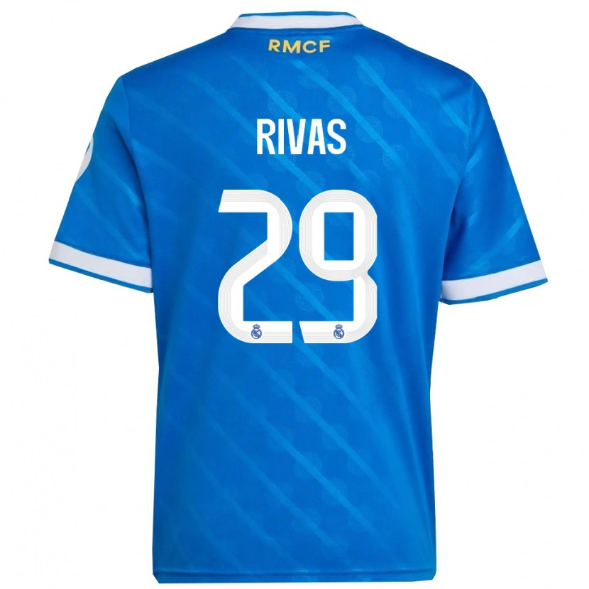 Danxen Niño Camiseta Mario Rivas #29 Azul Blanco Equipación Tercera 2025/26 La Camisa México
