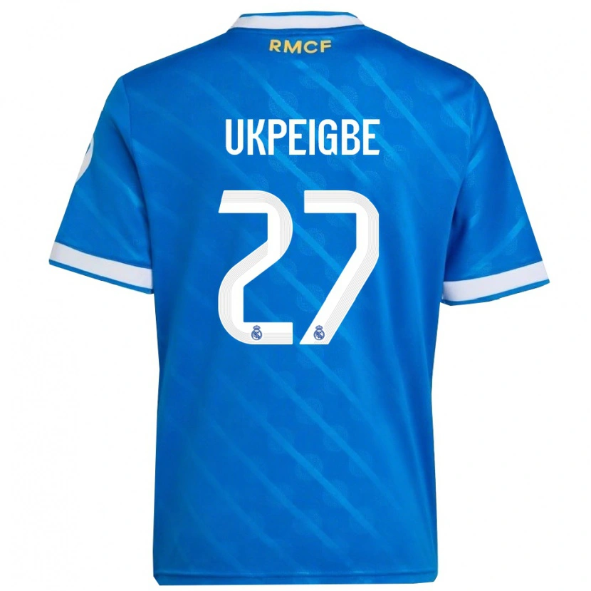 Danxen Niño Camiseta Melvin Ukpeigbe #27 Azul Blanco Equipación Tercera 2025/26 La Camisa México