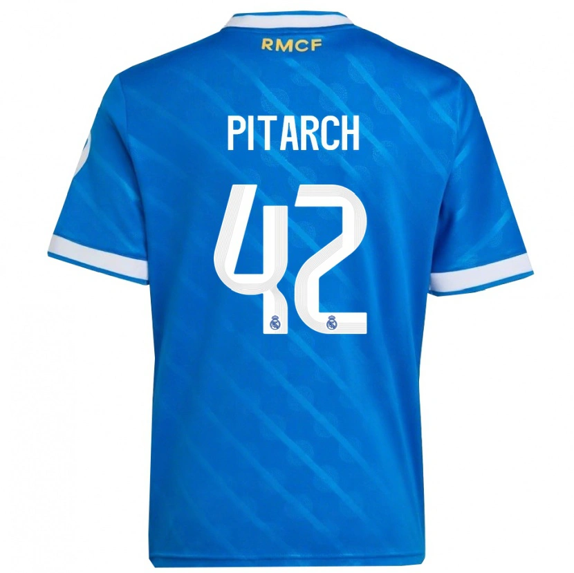 Danxen Niño Camiseta Thiago Pitarch #42 Azul Blanco Equipación Tercera 2025/26 La Camisa México