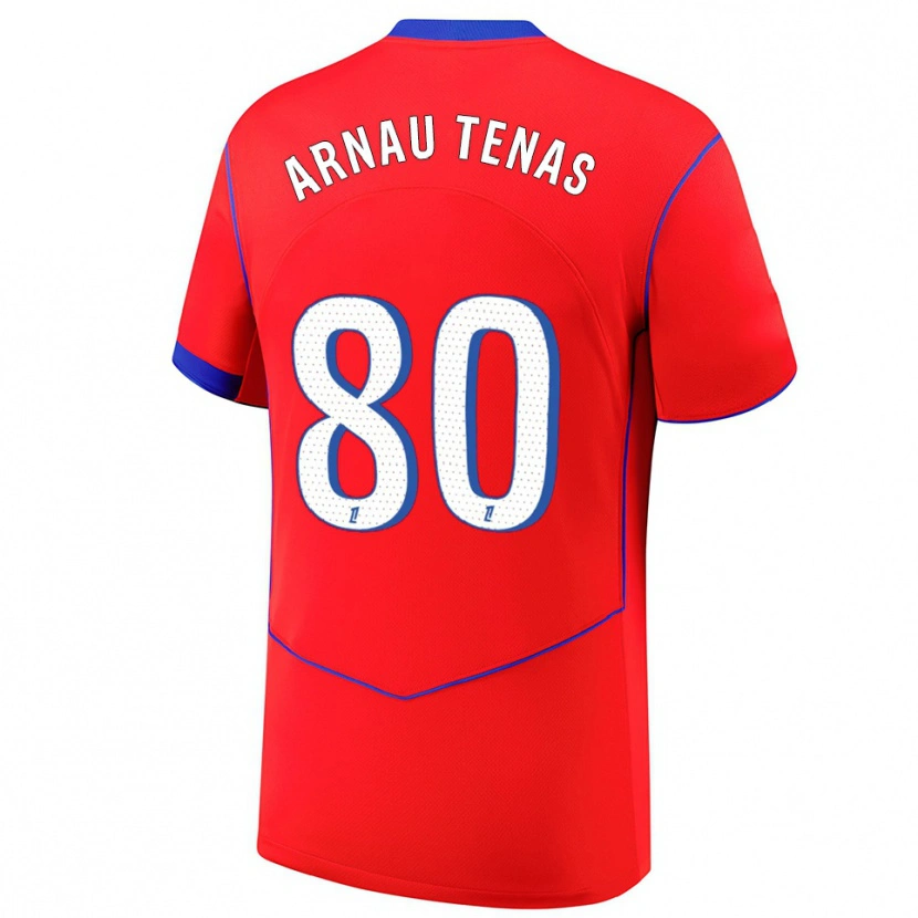 Danxen Niño Camiseta Arnau Tenas #80 Rojo Azul Blanco Equipación Tercera 2025/26 La Camisa México