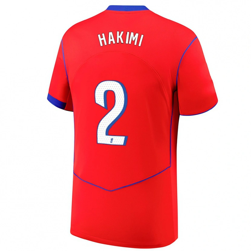 Danxen Niño Camiseta Achraf Hakimi #2 Rojo Azul Blanco Equipación Tercera 2025/26 La Camisa México