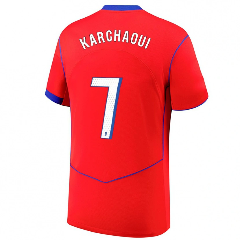 Danxen Niño Camiseta Sakina Karchaoui #7 Rojo Azul Blanco Equipación Tercera 2025/26 La Camisa México