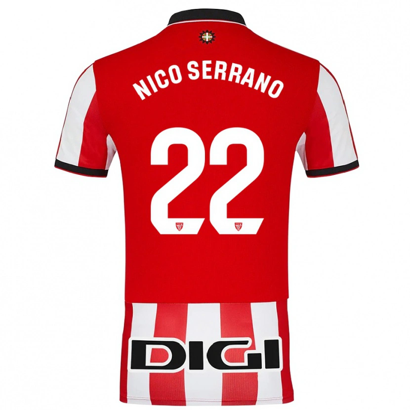 Danxen Hombre Camiseta Nico Serrano #22 Rojo Blanco 1ª Equipación 2025/26 La Camisa México
