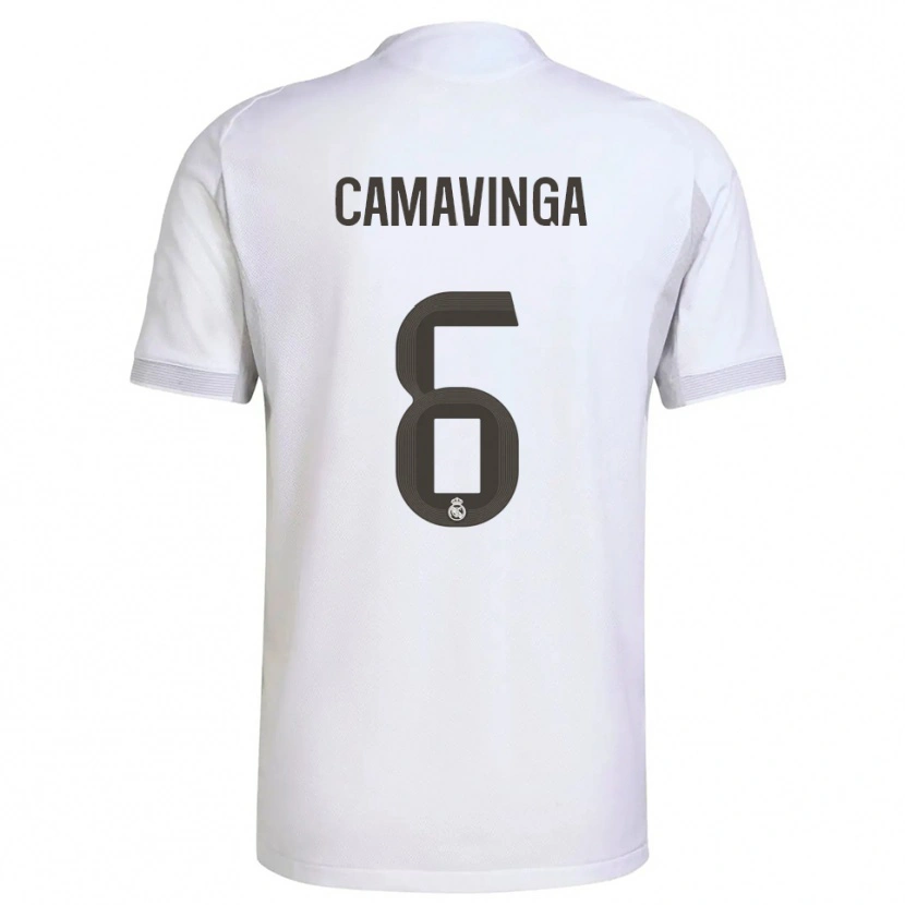 Danxen Hombre Camiseta Eduardo Camavinga #6 Blanco Amarillo 1ª Equipación 2025/26 La Camisa México