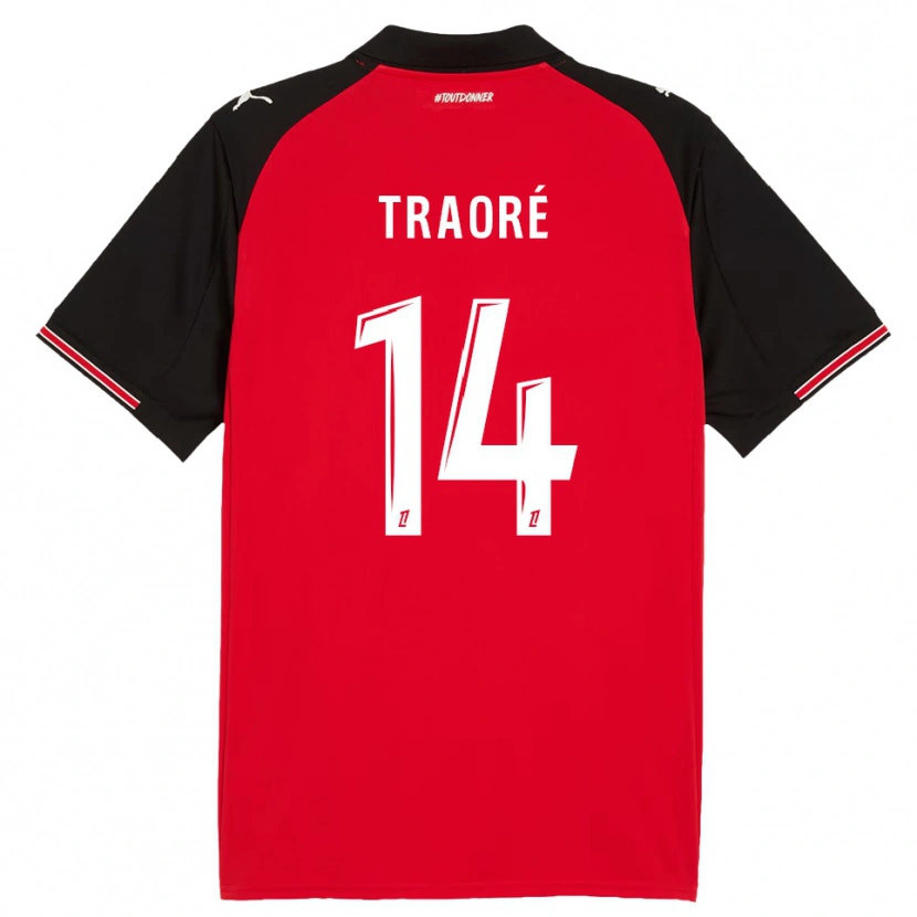 Danxen Hombre Camiseta Erwan Traoré #14 Rojo Negro 1ª Equipación 2025/26 La Camisa México